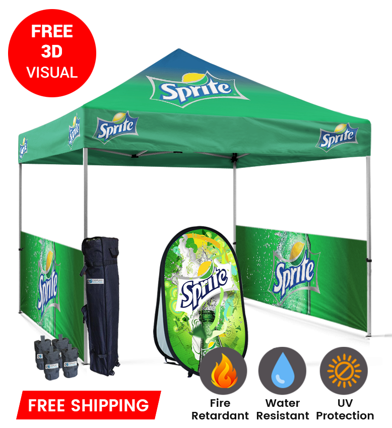 10x10 Canopy – 2 Half Walls & Vertical Banner