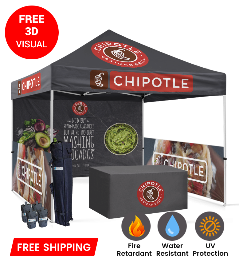 10x10 Canopy – Back Wall, 2 Half Walls & Table Throw