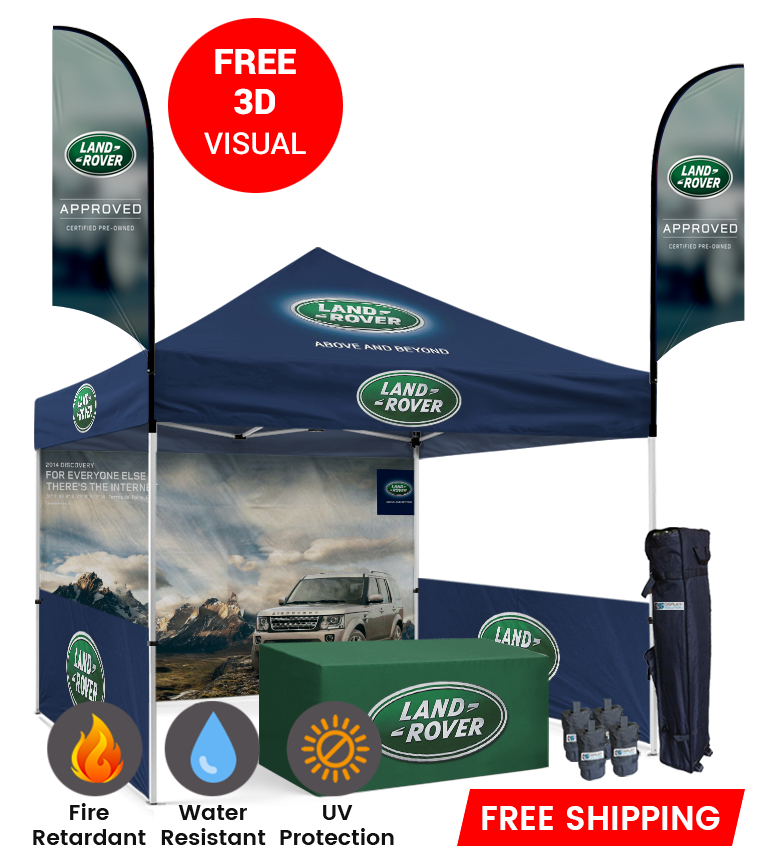 10x10 Canopy – Back, 2 Half Walls, Table & 2 Flags