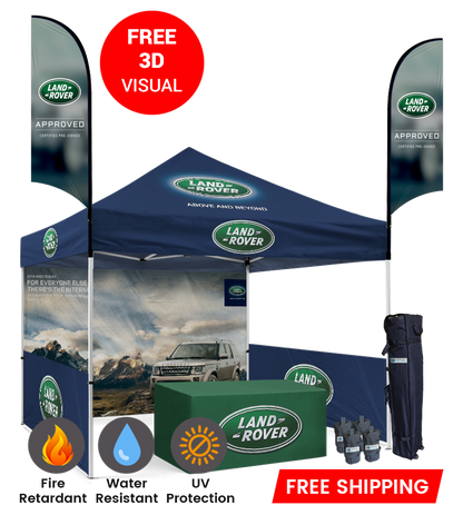 10x10 Canopy – Back, 2 Half Walls, Table & 2 Flags