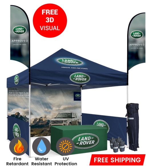 10x10 Canopy – Back, 2 Half Walls, Table & 2 Flags