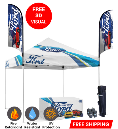 10x10 Canopy – Table Throw & 2 Feather Flags