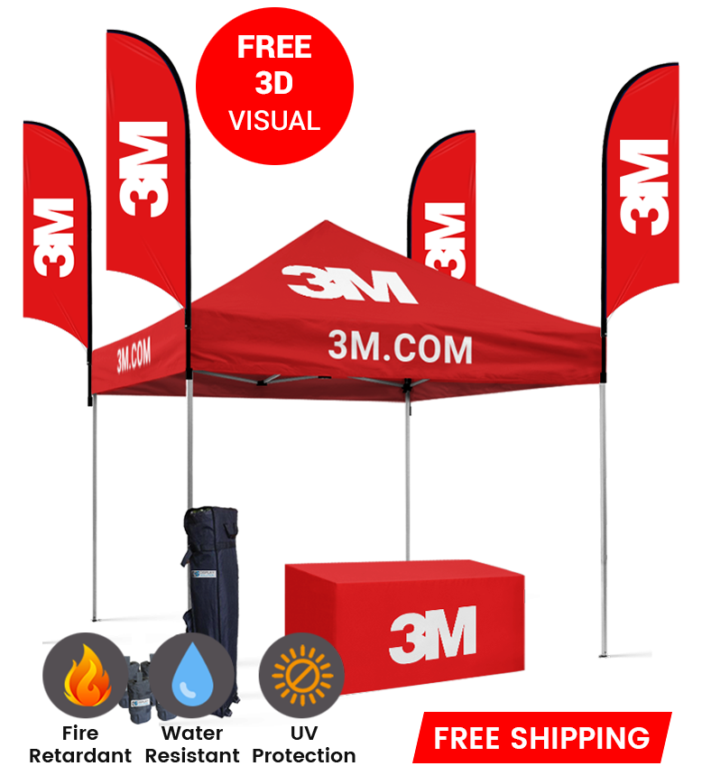 10x10 Canopy – Table Throw & 4 Feather Flags