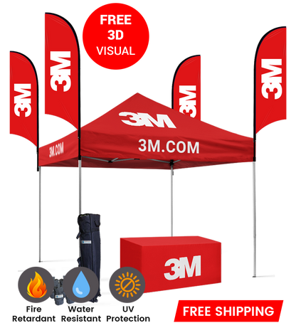 10x10 Canopy – Table Throw & 4 Feather Flags