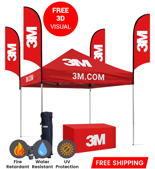 10x10 Canopy – Table Throw & 4 Feather Flags