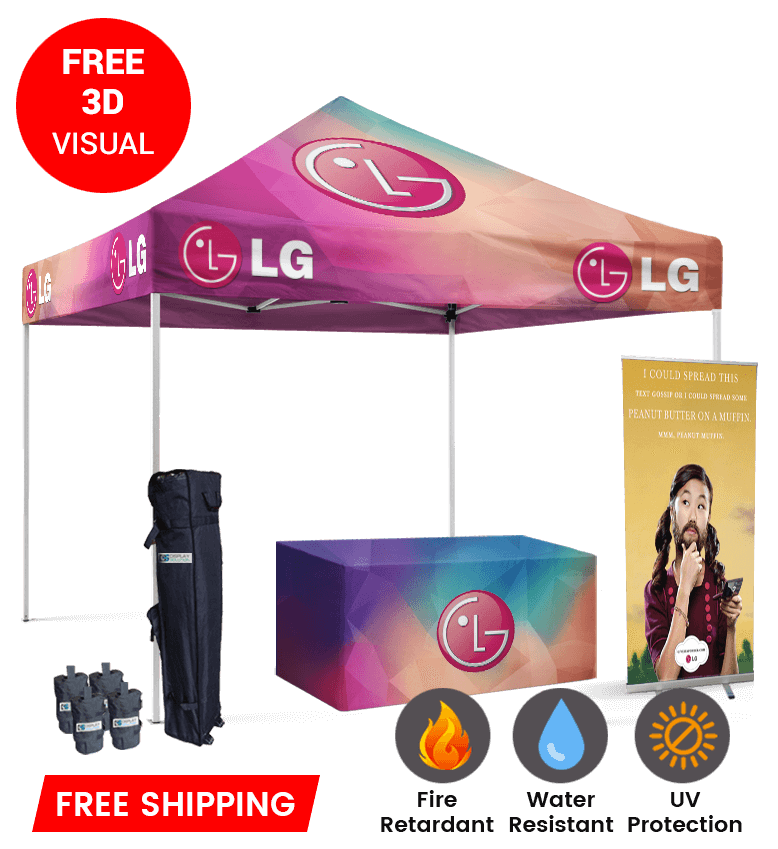 10x10 Canopy – Table Throw & Roll-Up Banner