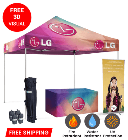 10x10 Canopy – Table Throw & Roll-Up Banner
