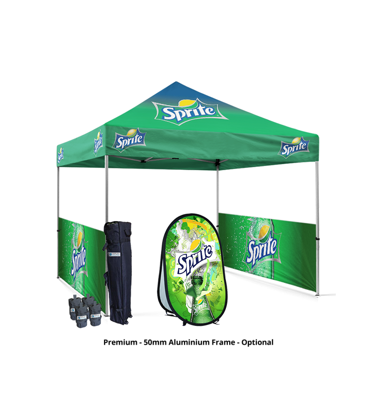 10x10 Canopy – 2 Half Walls & Vertical Banner