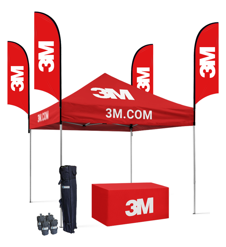10x10 Canopy – Table Throw & 4 Feather Flags