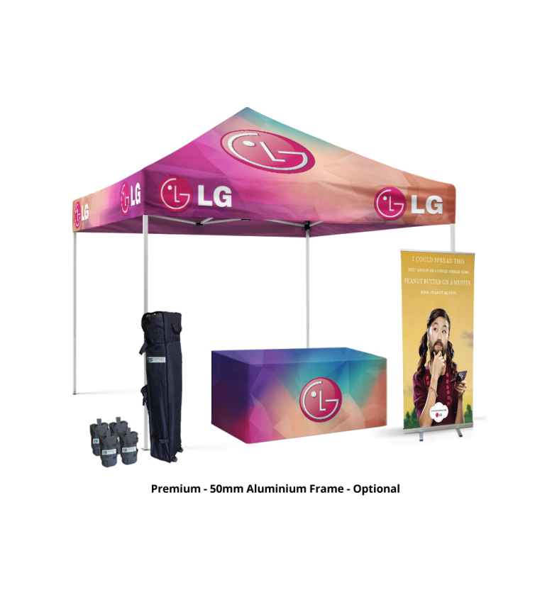 10x10 Canopy – Table Throw & Roll-Up Banner