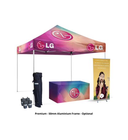 10x10 Canopy – Table Throw & Roll-Up Banner