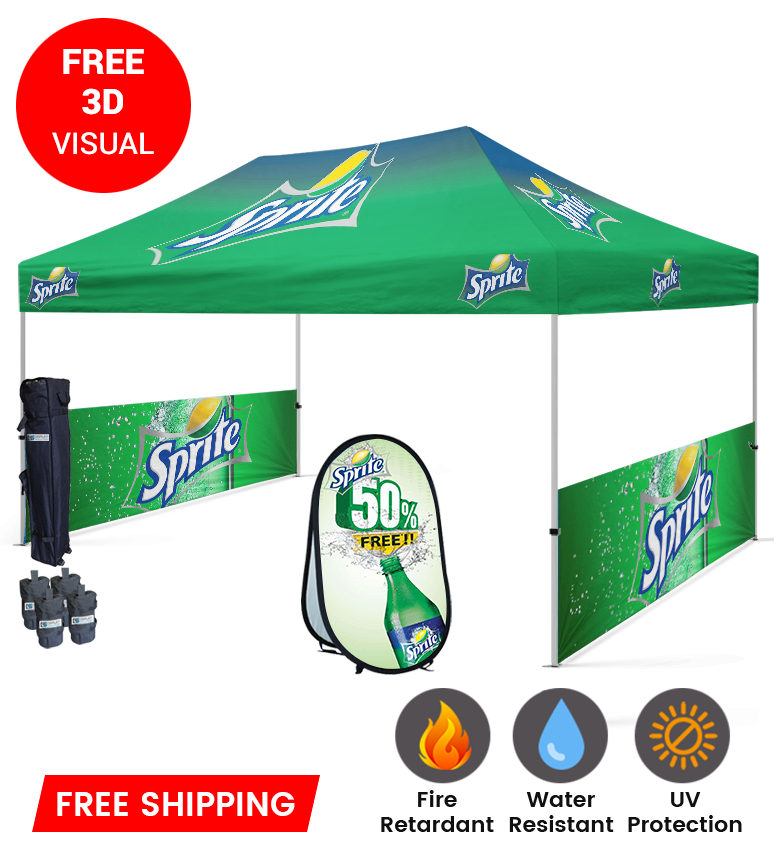 10x15 Canopy – 2 Half Walls & Vertical Banner