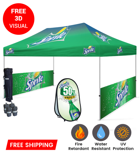 10x15 Canopy – 2 Half Walls & Vertical Banner