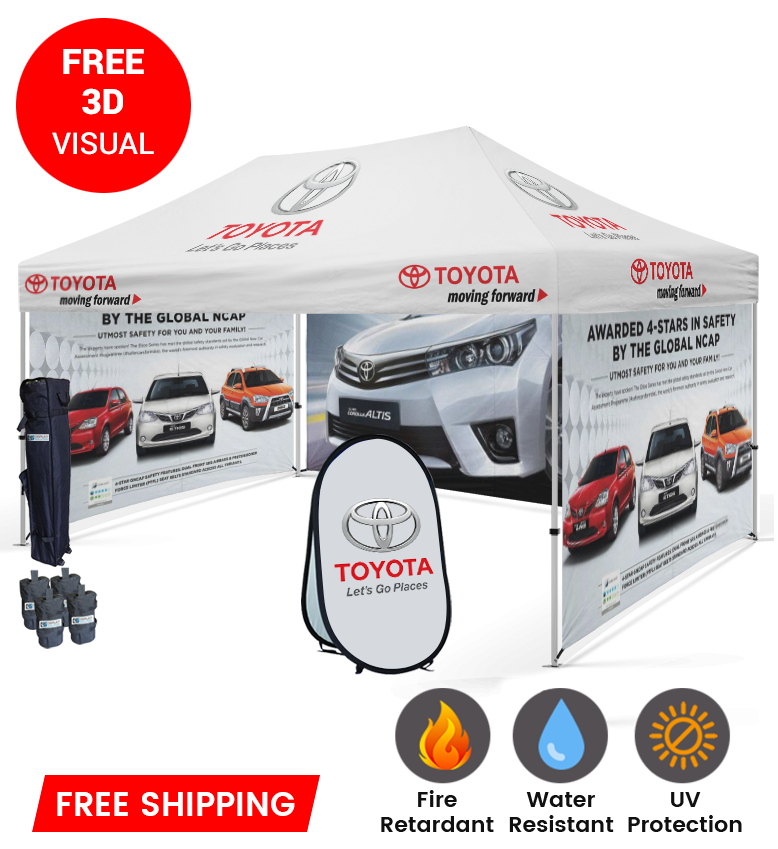 10x15 Canopy – 3 Full Walls & Vertical Banner