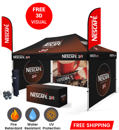10x15 Canopy – 3 Walls, Table & 2 Flags