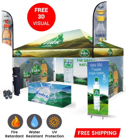 10x15 Canopy – 3 Walls, Table, 2 Flags & Roll-Up Banner