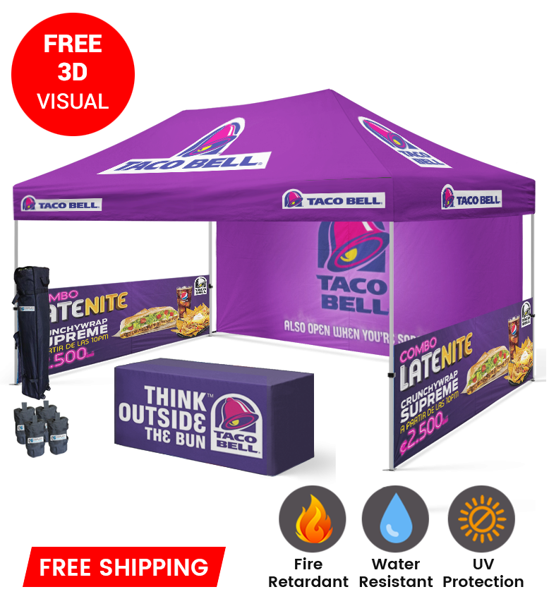 10x15 Canopy – Back, 2 Half Walls & Table Throw