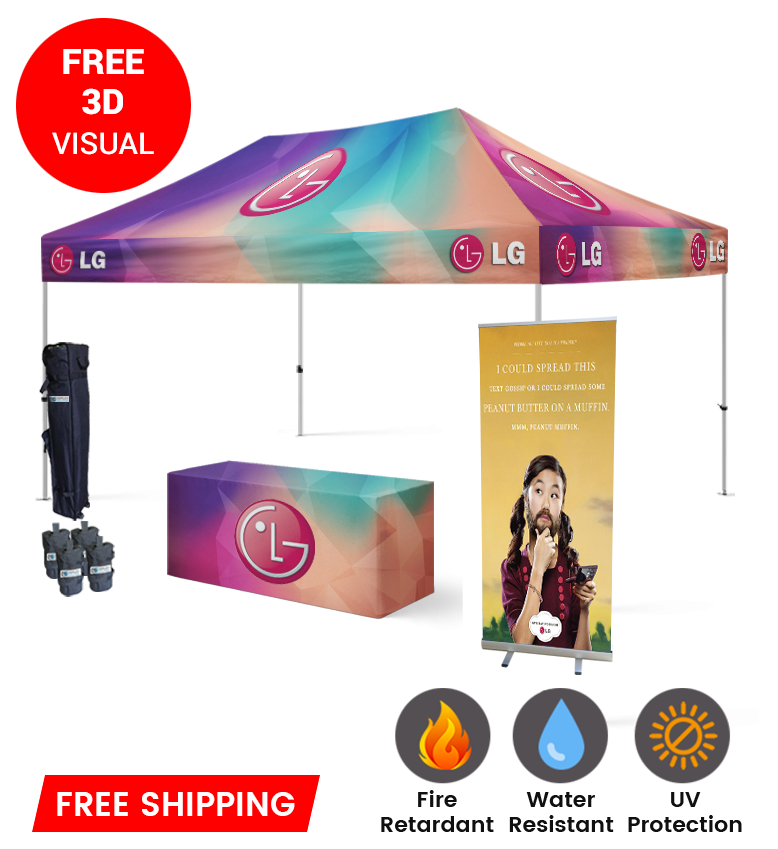 10x15 Canopy – Table Throw & Roll-Up Banner