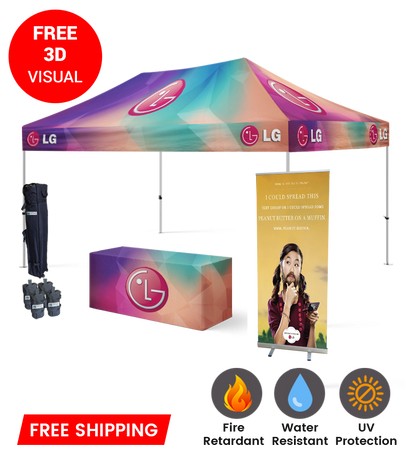 10x15 Canopy – Table Throw & Roll-Up Banner