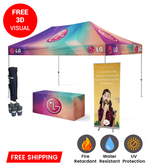 10x15 Canopy – Table Throw & Roll-Up Banner