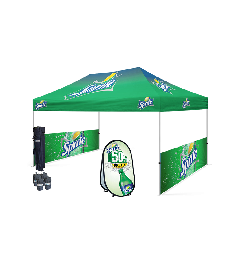 10x15 Canopy – 2 Half Walls & Vertical Banner