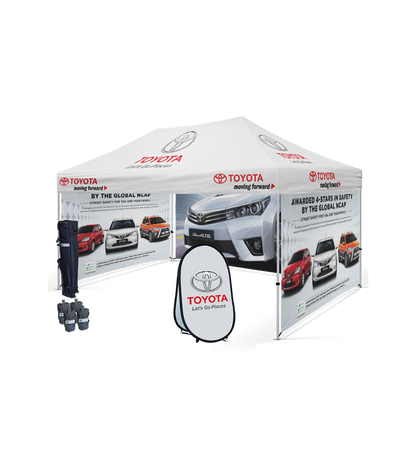 10x15 Canopy – 3 Full Walls & Vertical Banner