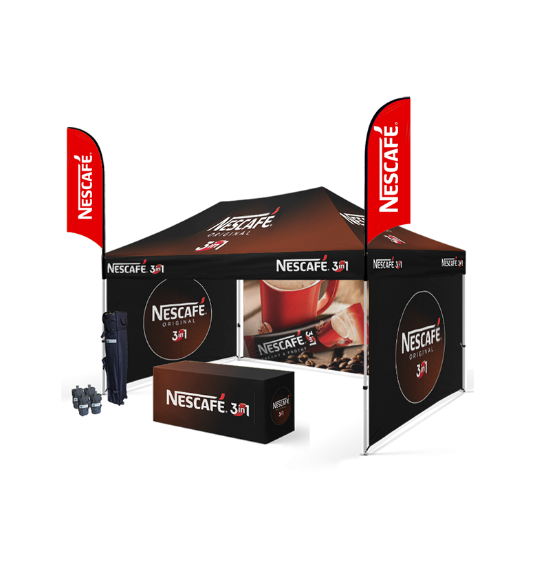 10x15 Canopy – 3 Walls, Table & 2 Flags
