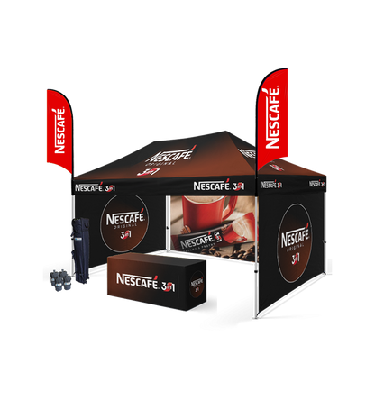 10x15 Canopy – 3 Walls, Table & 2 Flags