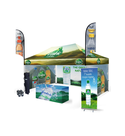 10x15 Canopy – 3 Walls, Table, 2 Flags & Roll-Up Banner