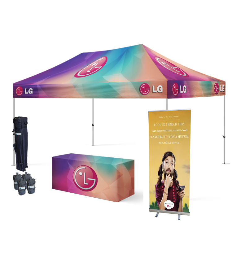 10x15 Canopy – Table Throw & Roll-Up Banner