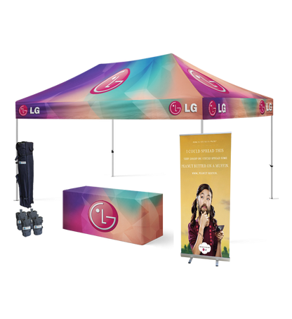 10x15 Canopy – Table Throw & Roll-Up Banner