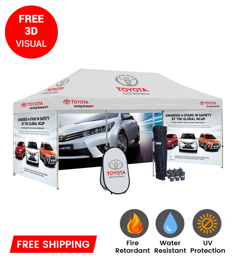 10x20 Canopy – 3 Full Walls & Vertical Banner