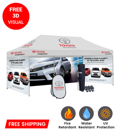 10x20 Canopy – 3 Full Walls & Vertical Banner