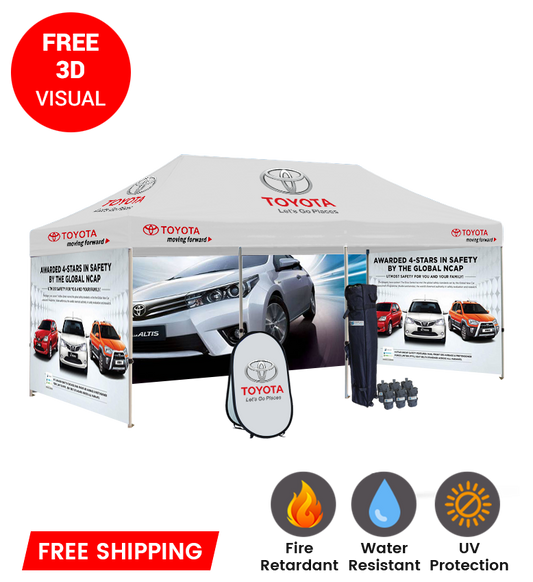 10x20 Canopy – 3 Full Walls & Vertical Banner