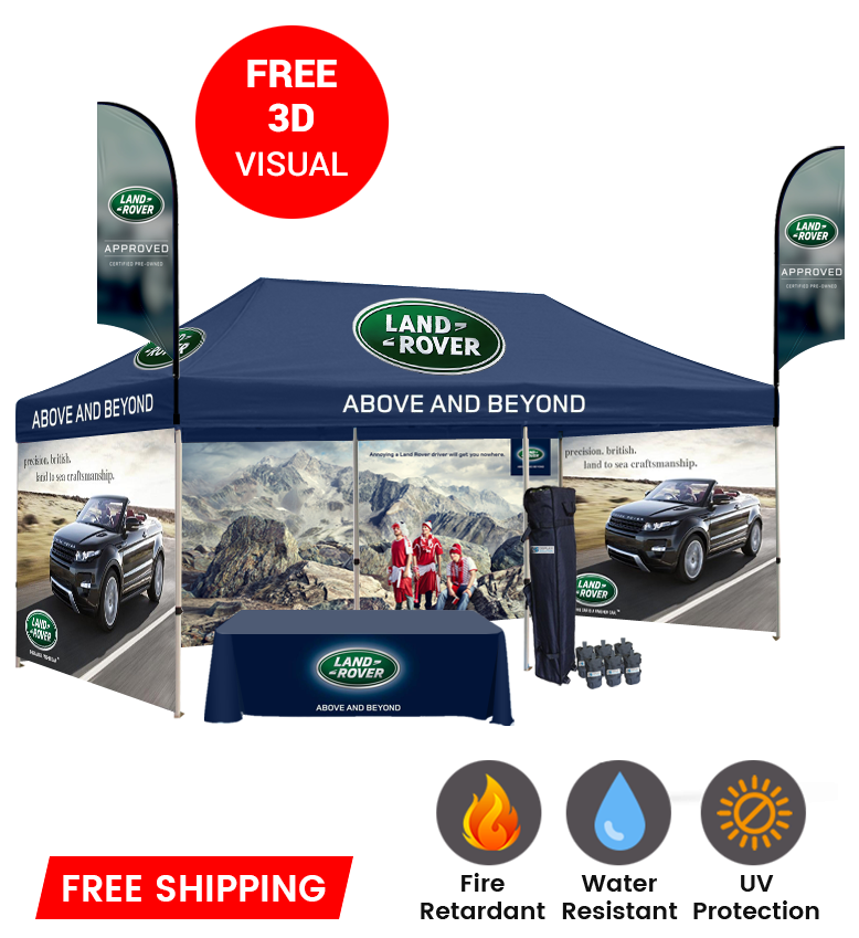 10x20 Canopy – 3 Walls, Table & 2 Flags