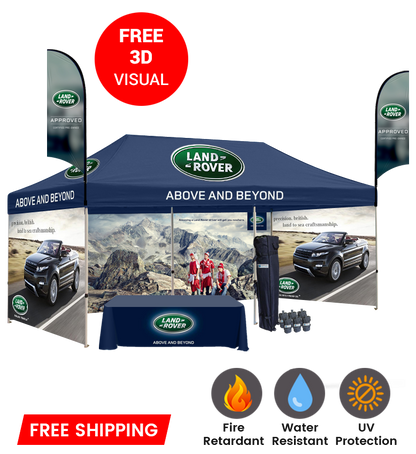 10x20 Canopy – 3 Walls, Table & 2 Flags