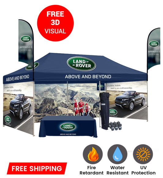 10x20 Canopy – 3 Walls, Table & 2 Flags