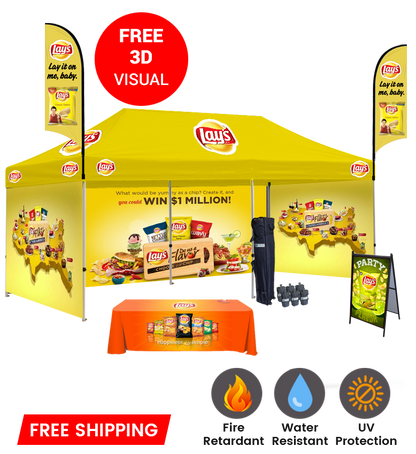 10x20 Canopy – 3 Walls, Table, 2 Flags & A-Frame