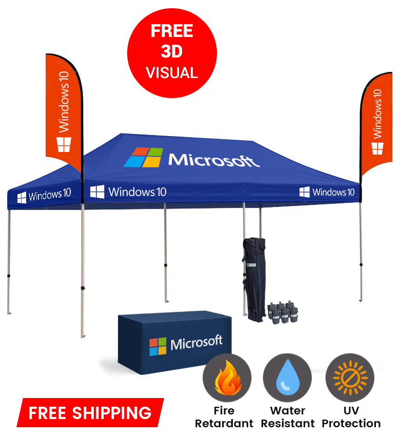 10x20 Canopy – Table Throw & 2 Feather Flags