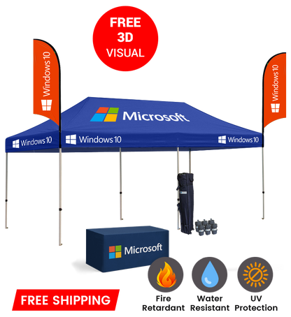 10x20 Canopy – Table Throw & 2 Feather Flags