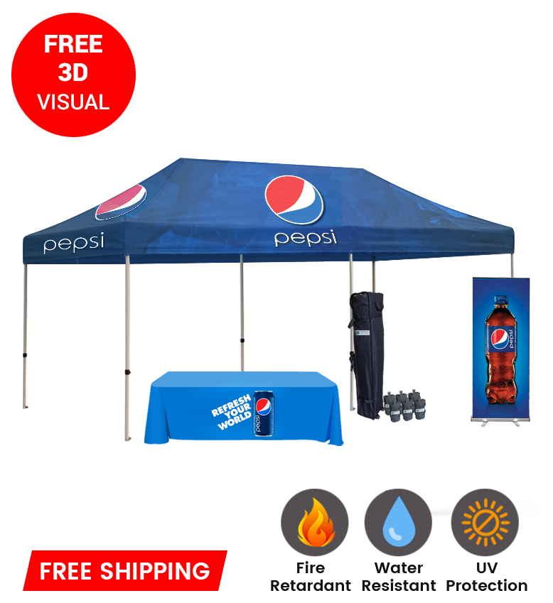 10x20 Canopy – Table Throw & Roll-Up Banner
