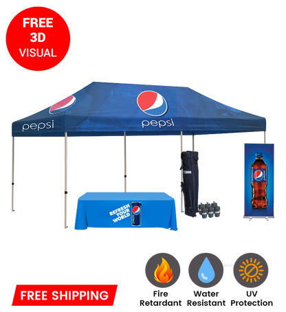 10x20 Canopy – Table Throw & Roll-Up Banner
