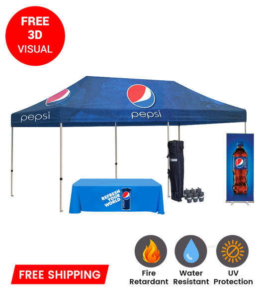 10x20 Canopy – Table Throw & Roll-Up Banner