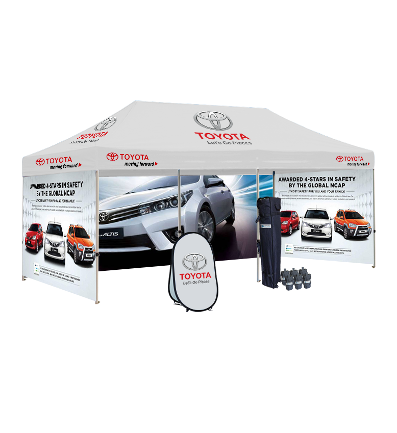 10x20 Canopy – 3 Full Walls & Vertical Banner