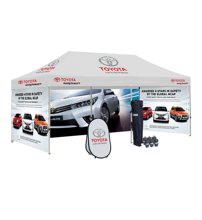 10x20 Canopy – 3 Full Walls & Vertical Banner