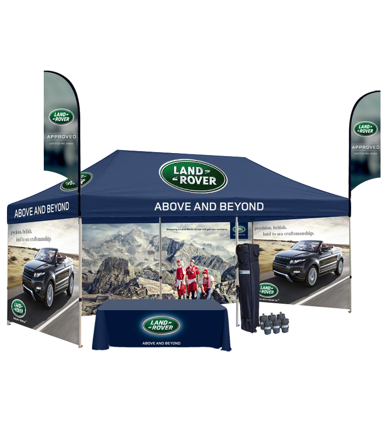 10x20 Canopy – 3 Walls, Table & 2 Flags