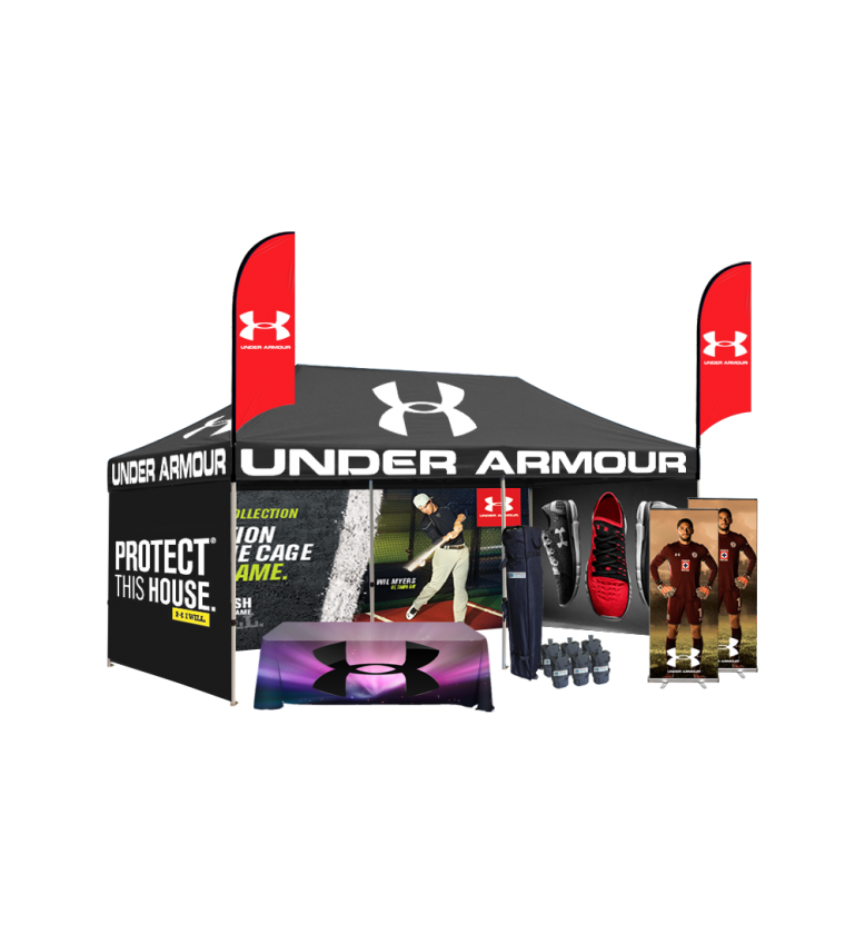 10x20 Canopy – 3 Walls, Table, 2 Flags & 2 Roll-Up Banners