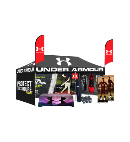 10x20 Canopy – 3 Walls, Table, 2 Flags & 2 Roll-Up Banners