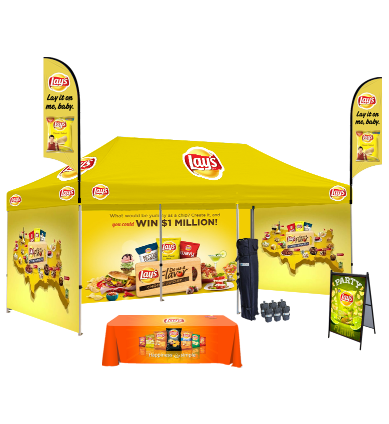 10x20 Canopy – 3 Walls, Table, 2 Flags & A-Frame