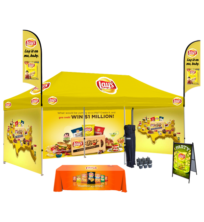 10x20 Canopy – 3 Walls, Table, 2 Flags & A-Frame